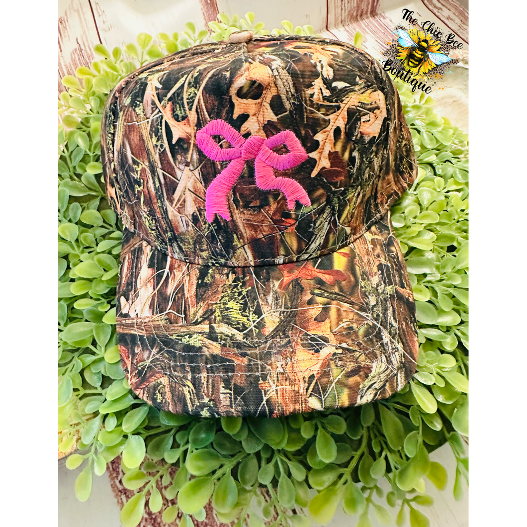 Bow Embroidered Camo Cap