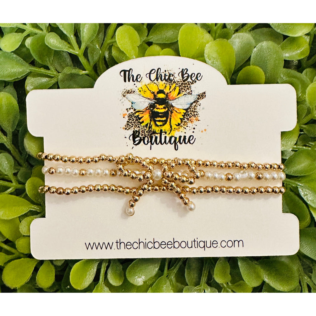 Pearl & Gold Bow Bracelet Set