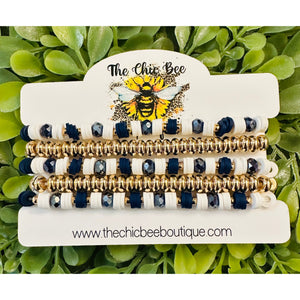 Navy,White, & Gold Stretch Bracelet Set