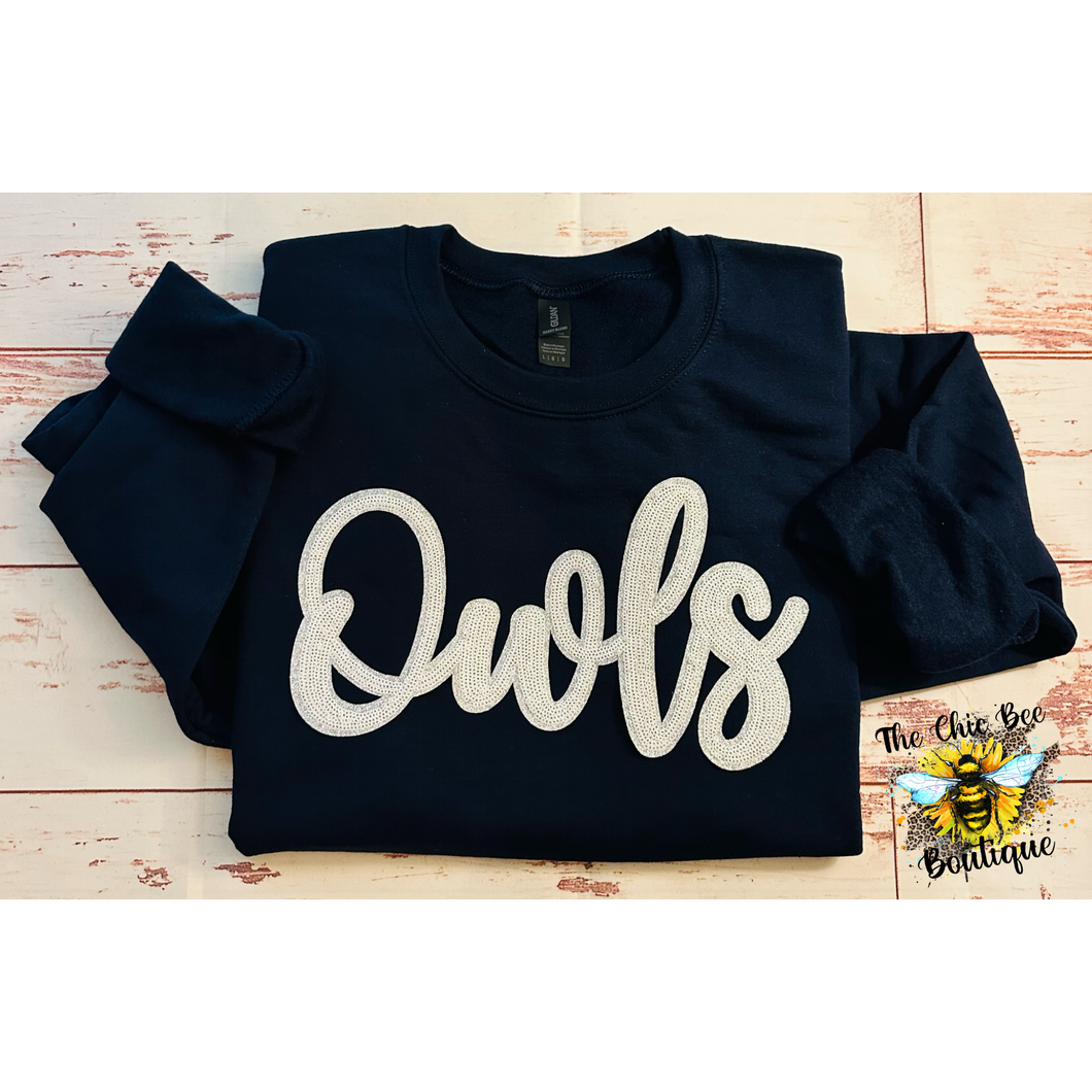 White Owls Sequin Patch Sweatshirt