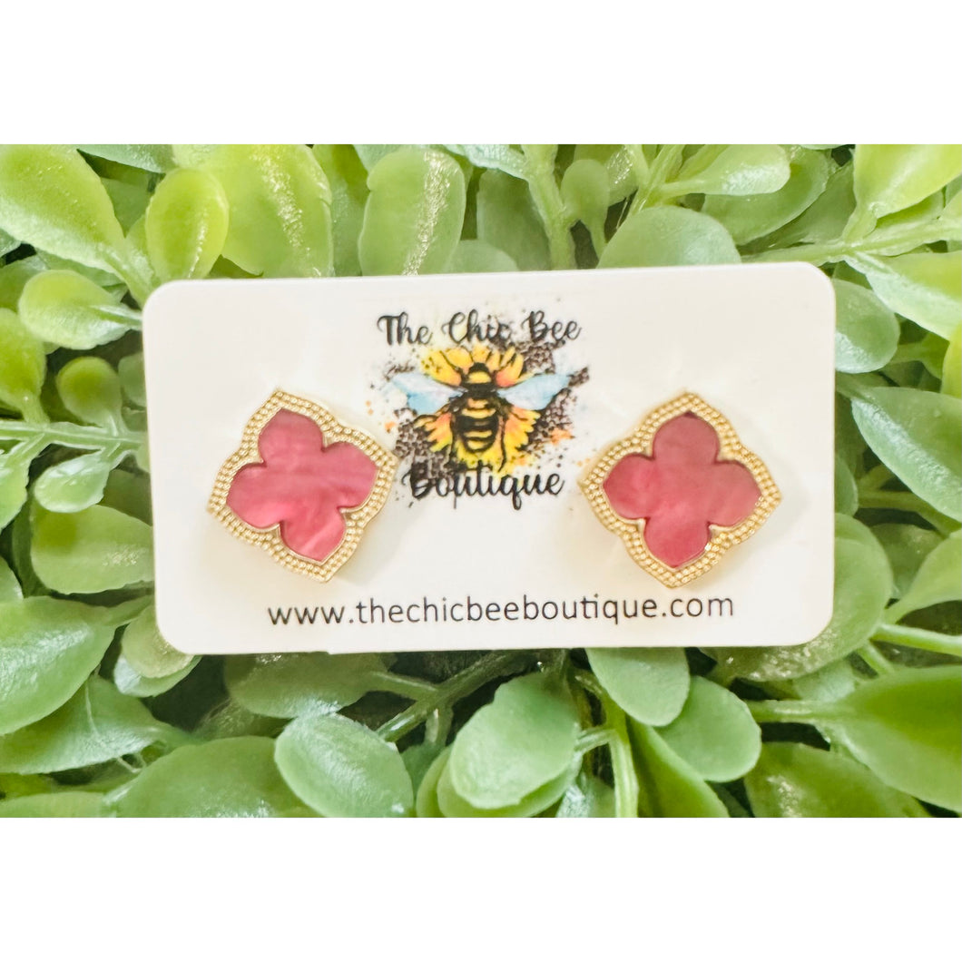 Pink Clover Studs