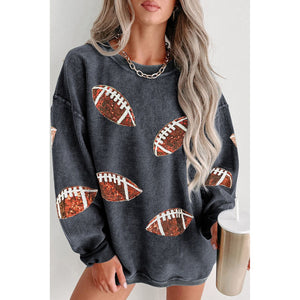 Football Sequin Rugby Corded Oversized Sweatshirt