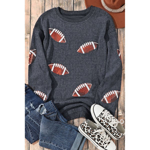 Football Sequin Rugby Corded Oversized Sweatshirt