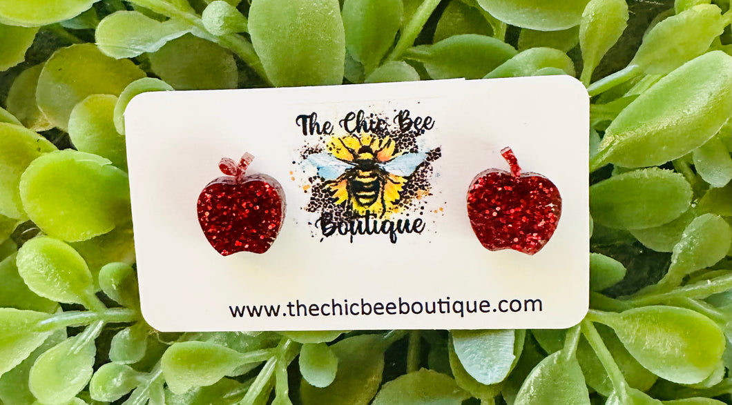 Glitter Red Apple Studs