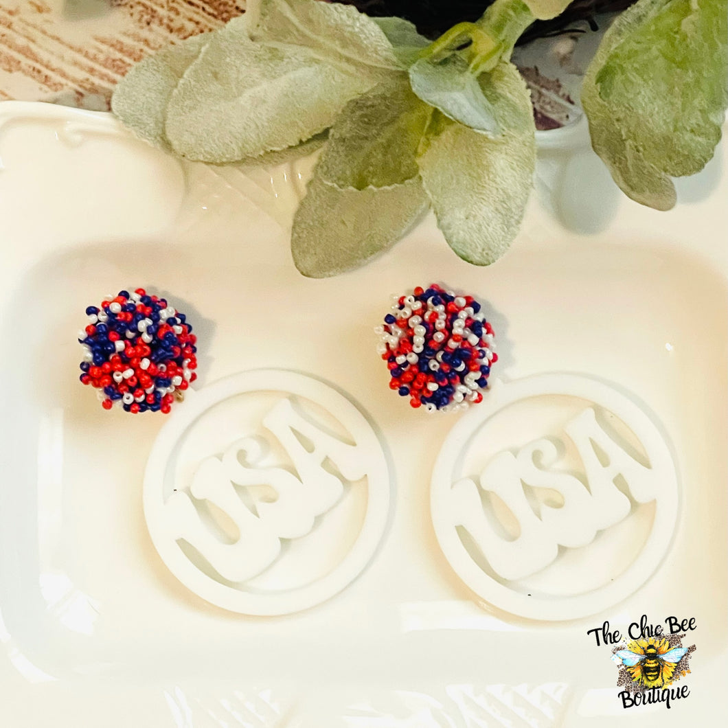 USA Pom Pom Earrings