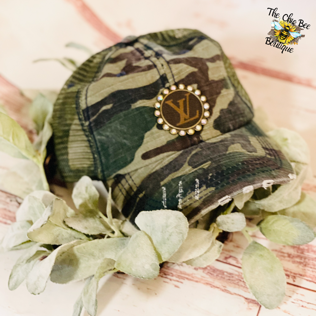 Camo Repurposed LV Bling Cap