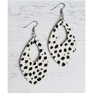 Dalmatian Print Leather Open Teardrop Earrings